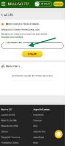 “Como usar o código de bônus Brazino777 - passo 2