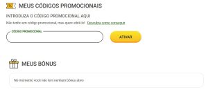 Onde inserir o código promocional no Brazino777